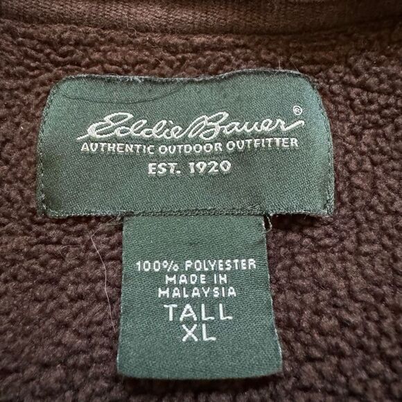 Eddie Bauer Men’s Brown 1/4 Zip Up Pullover Sweater Size XL Tall 100% Polyester - Picture 7 of 9